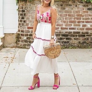 Floral Pink and White Maxi Dress